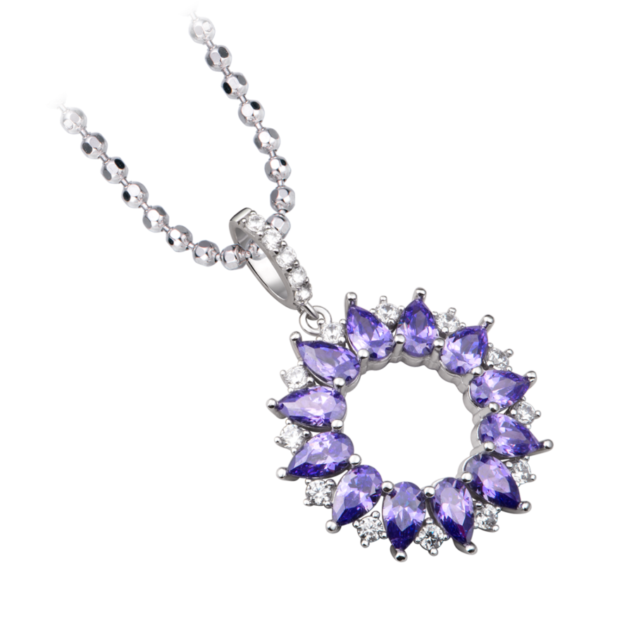 Silver pendant with purple stones
